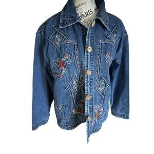 Women Vintage M Embroided Jean Jacket Boho Chic festival springcore outdoors